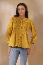 Mustard Cotton Dobby Jacquard Cut Work Shirt