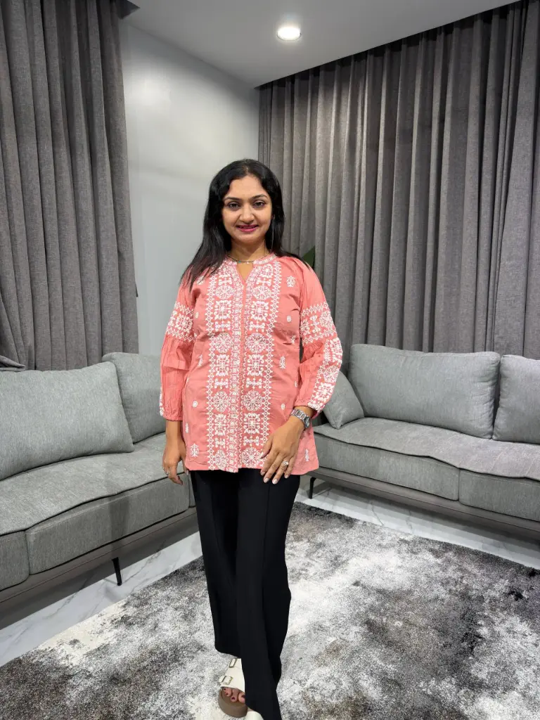 Blush Charm Embroidered Cotton Tunic