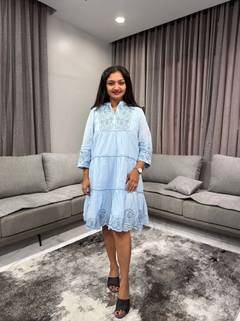 Sky Bloom Embroidered Cotton Dress