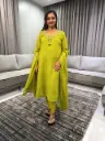 Lime Green Embroidered Mull Cotton Suit Set