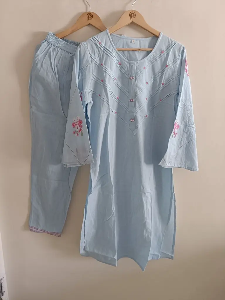 Sky Bloom Cotton Kurta Set