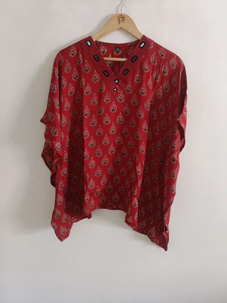 Crimson Ajrakh Mirror Kaftan Top