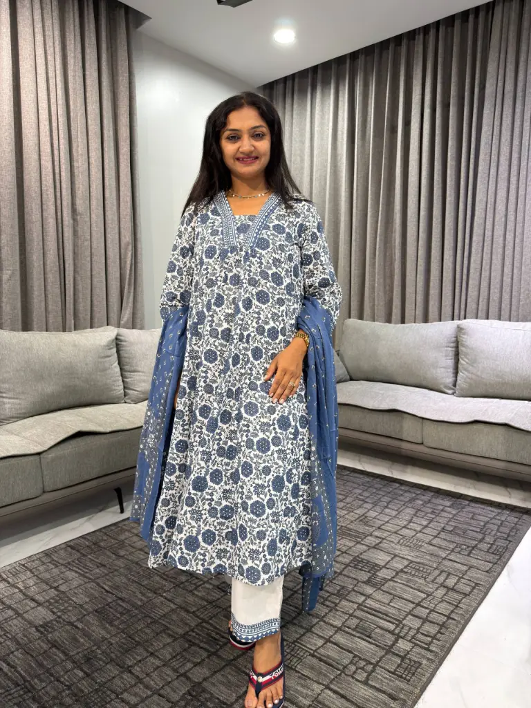 Blue Bloom Cotton Suit Set