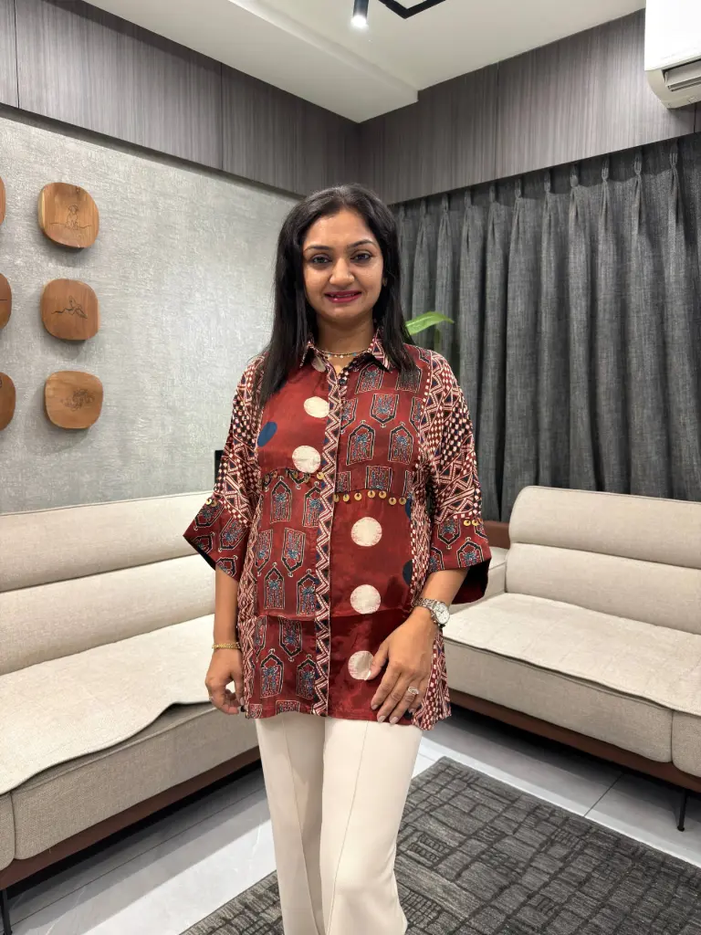 Rustic Ruby Ajrakh Fusion Shirt