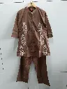 Coffee Brown Abstract Embroidered Cotton Co-ord Set