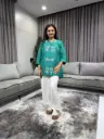 Teal Floral Embroidered Premium Flex Cotton Top