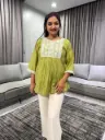 Olive White Embroidered Imported Top