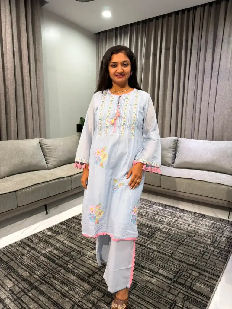 Sky Blossom Mull Cotton Kurta Set