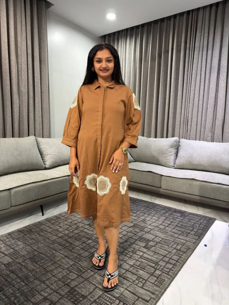 Mocha Bloom Cotton Tie Dress