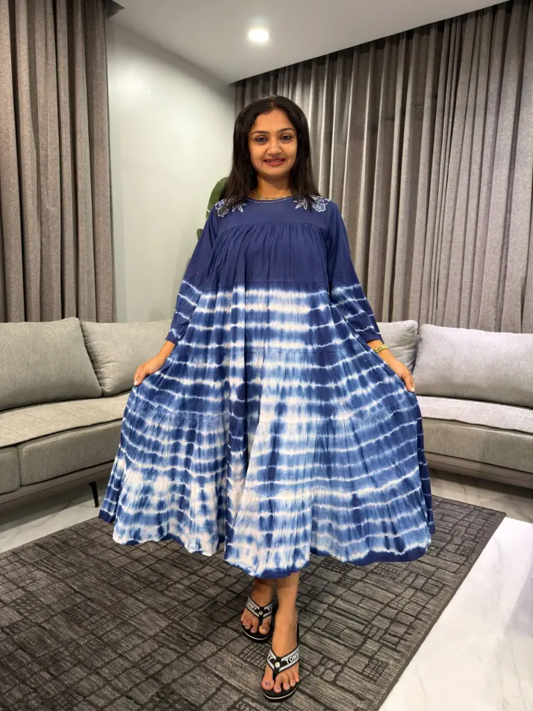 Indigo Tide Tie-Dye Cotton Flare Dress