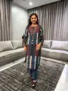 Teal Ajrakh Stripe Muslin Kurta Set
