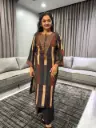 Mocha Ajrakh Stripe Muslin Kurta Set