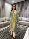 Olive Sapphire Striped Crepe Kurta Set