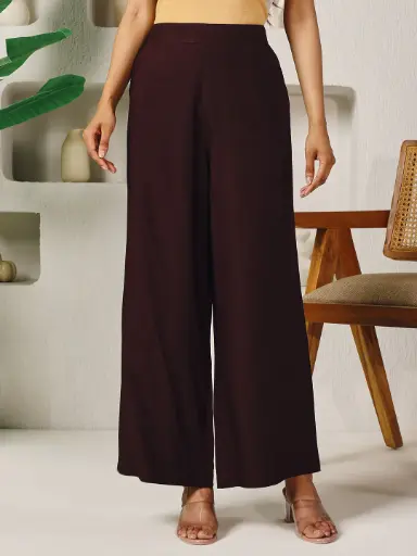 Brown Rayon Solid Palazzo