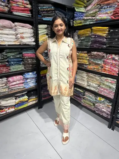 Off white Meadow Floral Co-ord with Crochet Lace