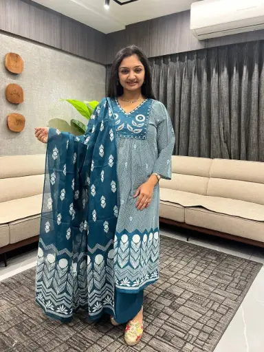 Teal Bloom Cotton 3-Piece Set