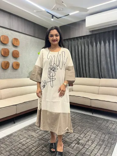 Beige Bloom Cotton Dress