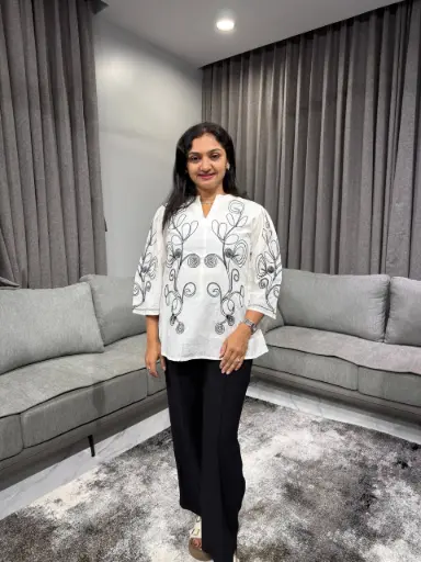 Ivory Noir Dori Embroidered Top