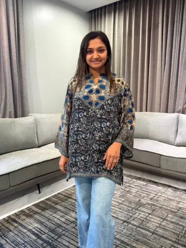 Midnight Elegance Printed Crepe Shirt