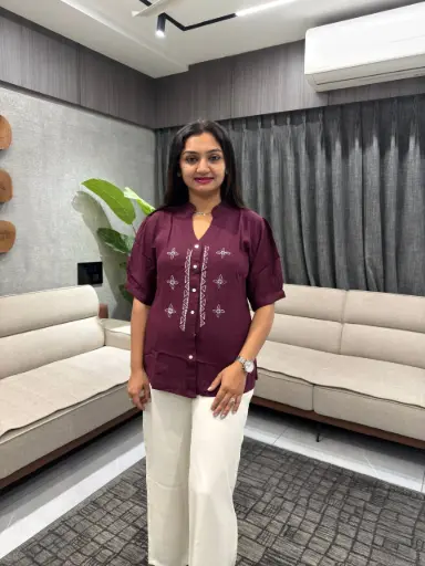 Wine Charm Embroidered Linen Top