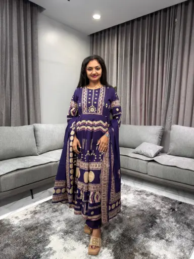 Royal Indigo Geometric Anarkali Set