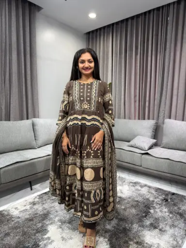 Cocoa Charm Geometric Anarkali Set