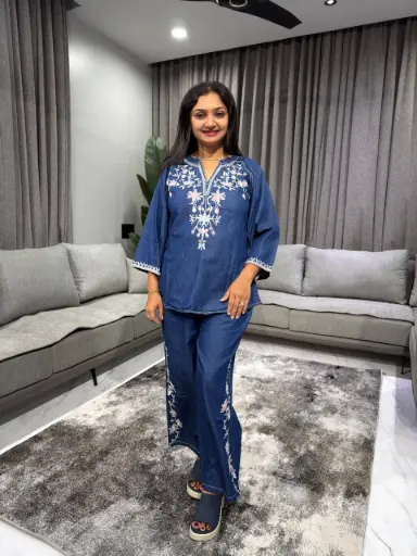 Indigo Bloom Denim Cord Set