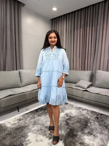 Sky Bloom Embroidered Cotton Dress