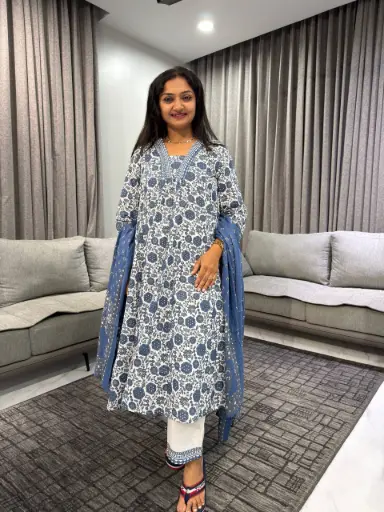 Blue Bloom Cotton Suit Set