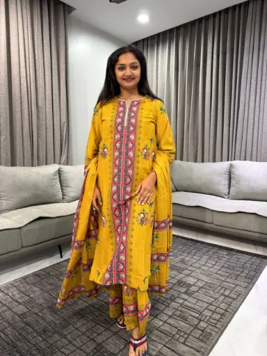 Mustard Bloom Cotton Suit Set