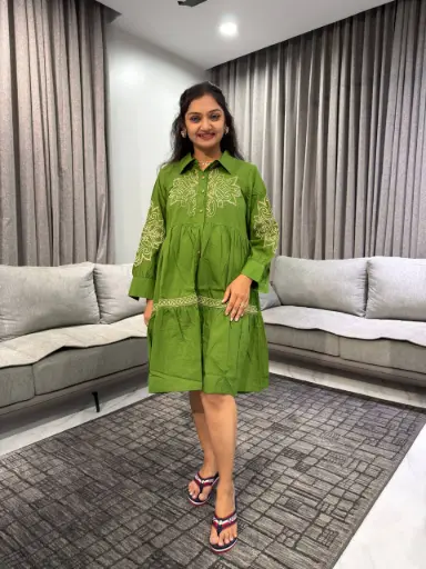 Olive Green Embroidered Cotton Tunic