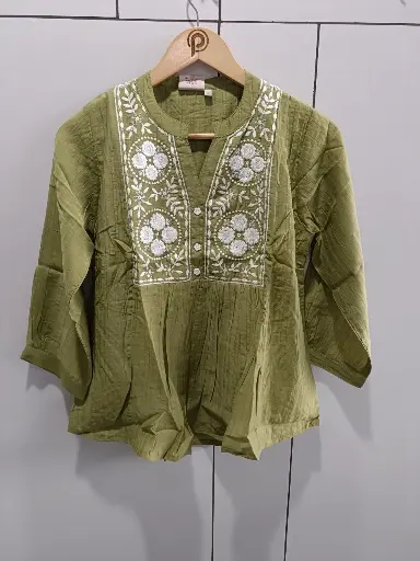 Olive Embroidered Imported Top