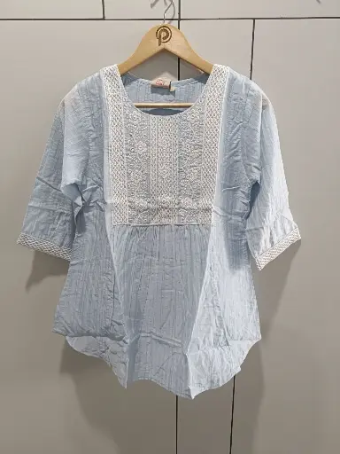 Ice Blue Embroidered Flair Top