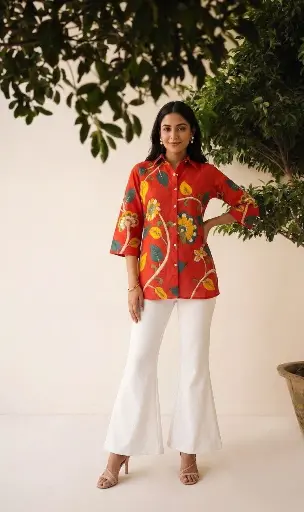 Scarlet Bloom Cotton Shirt