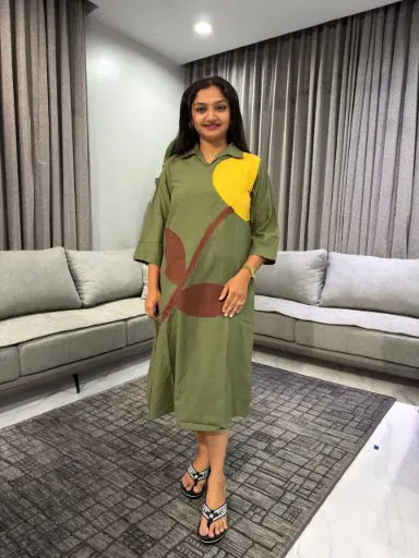 Olive Leaf Flex Cotton One Piece Dress