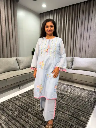 Sky Blossom Mull Cotton Kurta Set