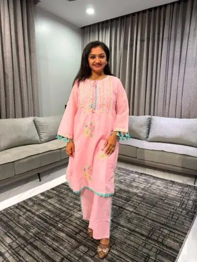 Blush Bloom Mull Cotton Kurta Set