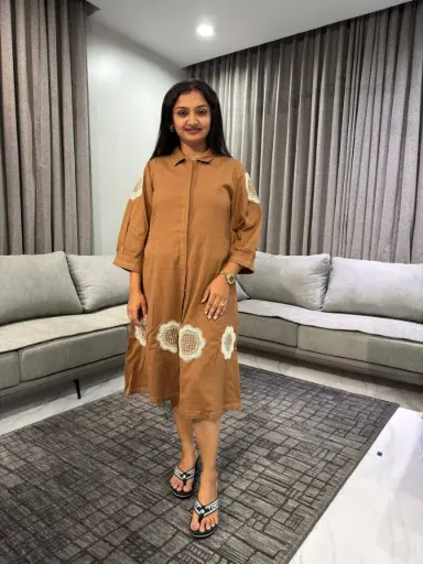 Mocha Bloom Cotton Tie Dress