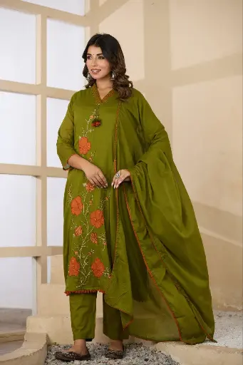 Olive Bloom Mull Mull Cotton 3-Piece Set