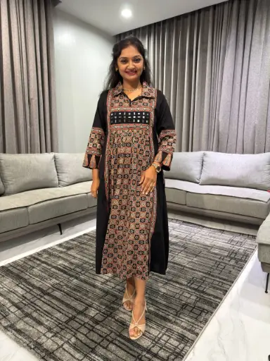 Midnight Ruby Printed Cotton Dress