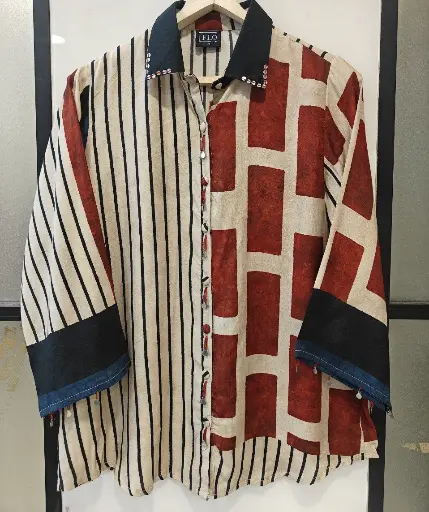 Rust Grid Muslin Shirt Top