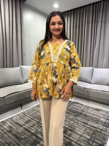 Autumn Bloom Cotton Peplum Top