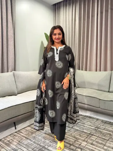[2185] Midnight Mandala Pure Cotton 3-Piece Suit Set