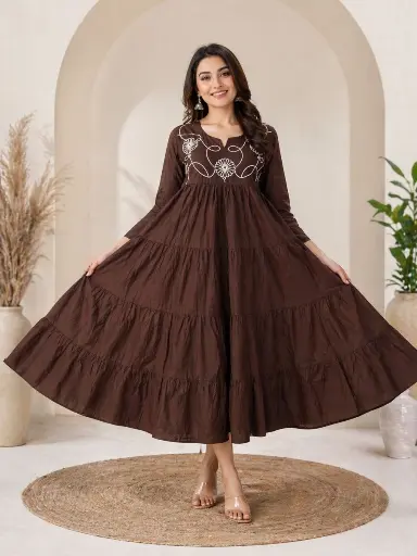 Cocoa Bloom Tiered Cotton Maxi Dress