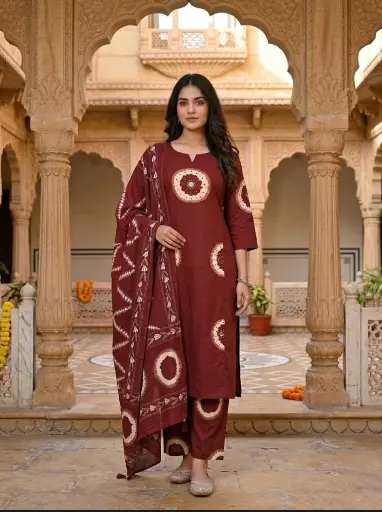 Maroon Heritage Pure Cotton 3-Piece Suit Set