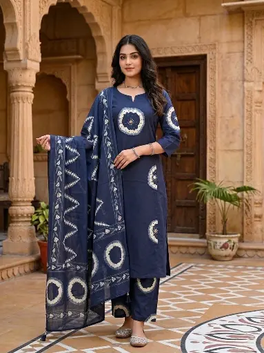 Midnight Indigo Pure Cotton 3-Piece Suit Set