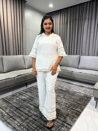 Ivory Crochet Heritage Premium Mull Cotton Co-Ord Set