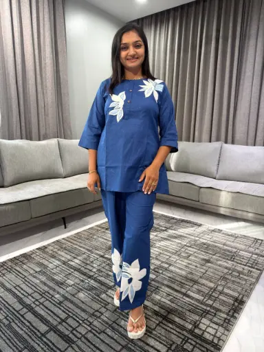 Azure Bloom Premium Flex Cotton Co-Ord Set