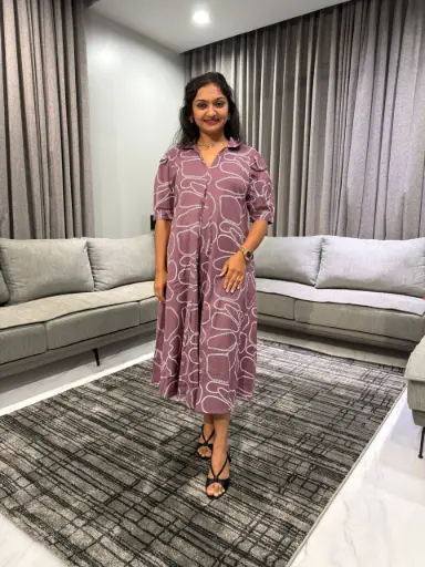 Plum Abstract Cotton Midi Dress