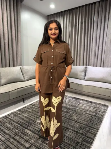 Mocha Bloom Pure Cotton Co-Ord Set